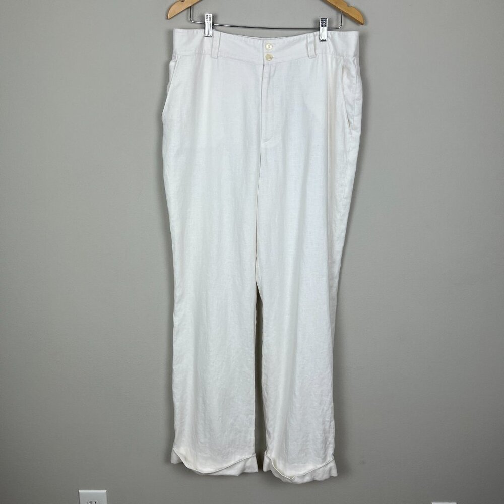 Lauren Ralph Lauren Trousers Pants Womens 14 Ivory 100% Linen Wide Leg Lined